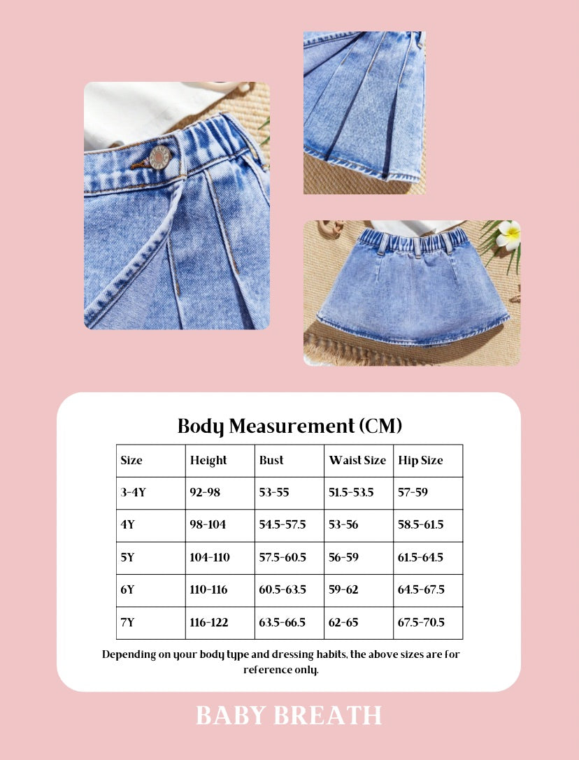 Young Girls Pleated Panel Denim Skirt |  4Y-7Y