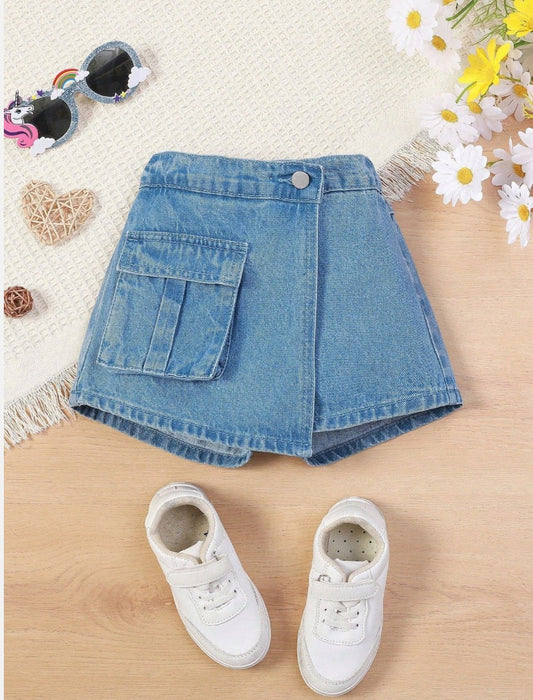 Young Girls Mini Accordion Pocket Denim Skirt | 4Y-7Y