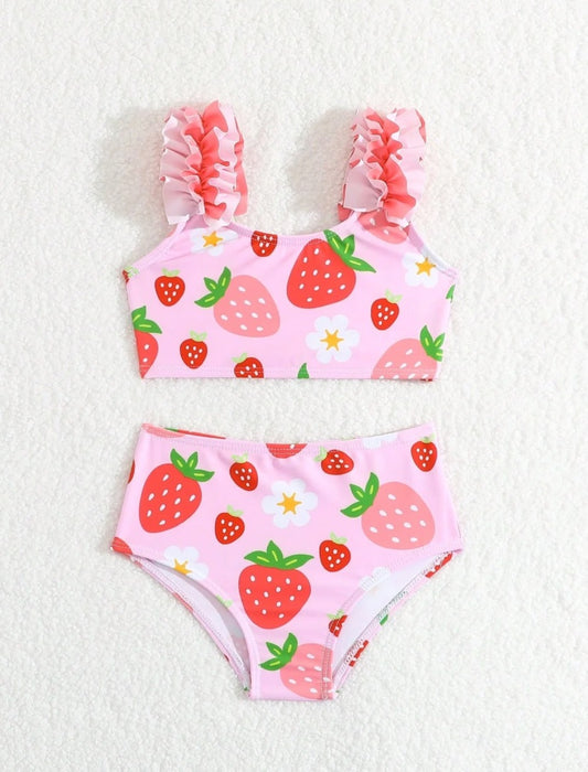 Baby Girls Strawberry & Flowers Bikini Swimsuit | 6M-3Y