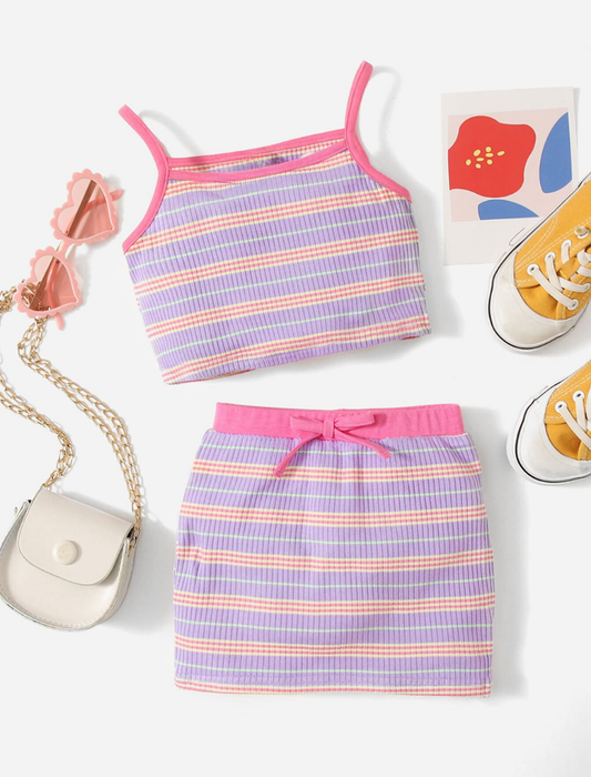 Baby Girls Striped Contrast Binding Cami Top & Skirt | 6M-3Y