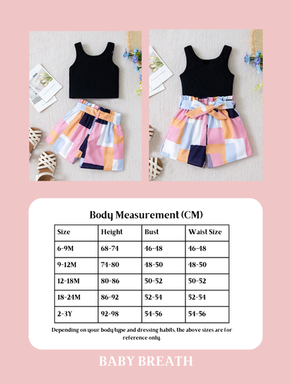 Baby Girls Colorblock Belted Tank Top & Short Set | 6M-3Y