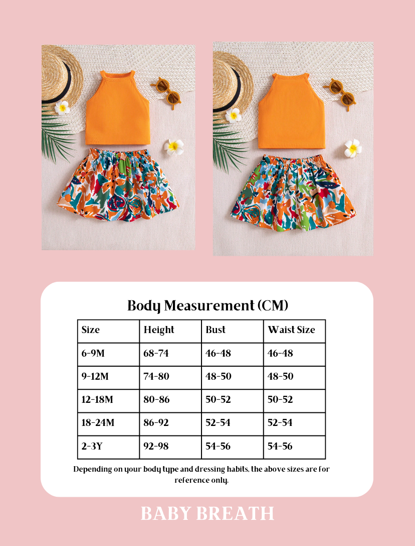 Orange Color Top with Floral Skirt | 6M-3Y