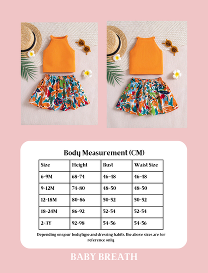 Orange Color Top with Floral Skirt | 6M-3Y