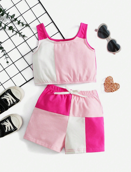 Baby Girls Colorblock Tank Top & Tie Front Shorts Set | 6M-3Y