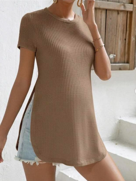 Maternity Waffle Knit Split Hem Tee