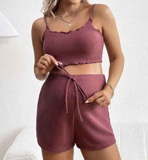 Maternity Adjustable Spaghetti Strap Tank Top And Elastic Waistband Shorts Set