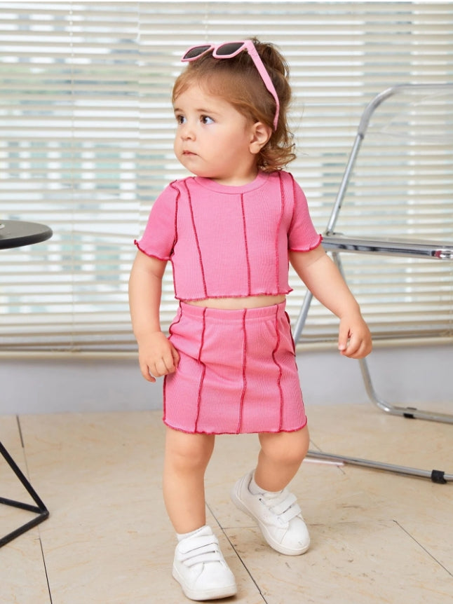 Baby Girls Pink Rib Trim 2 pcs set [6M-3Y]