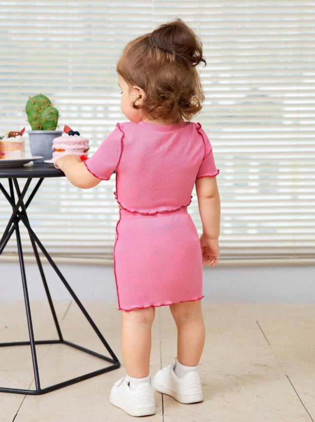 Baby Girls Pink Rib Trim 2 pcs set [6M-3Y]