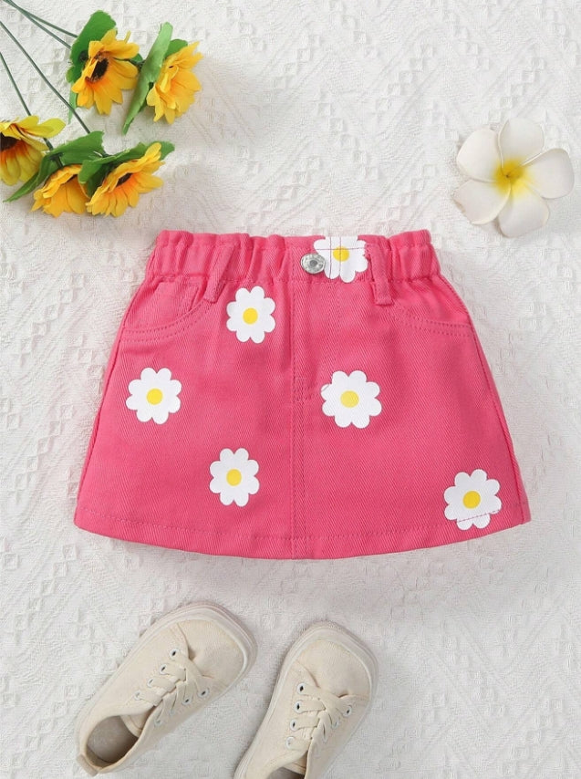 Baby Girls Pink Floral Denim skirt [6M-3Y]