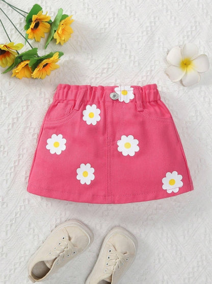 Baby Girls Pink Floral Denim skirt [6M-3Y]