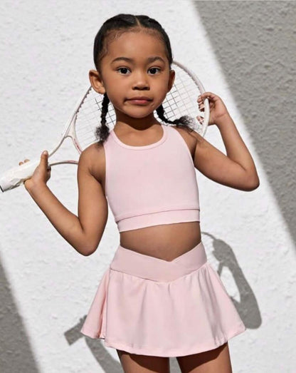 Young Girls Monochrome Crop Top& Skort Sports Suit | 4Y-7Y