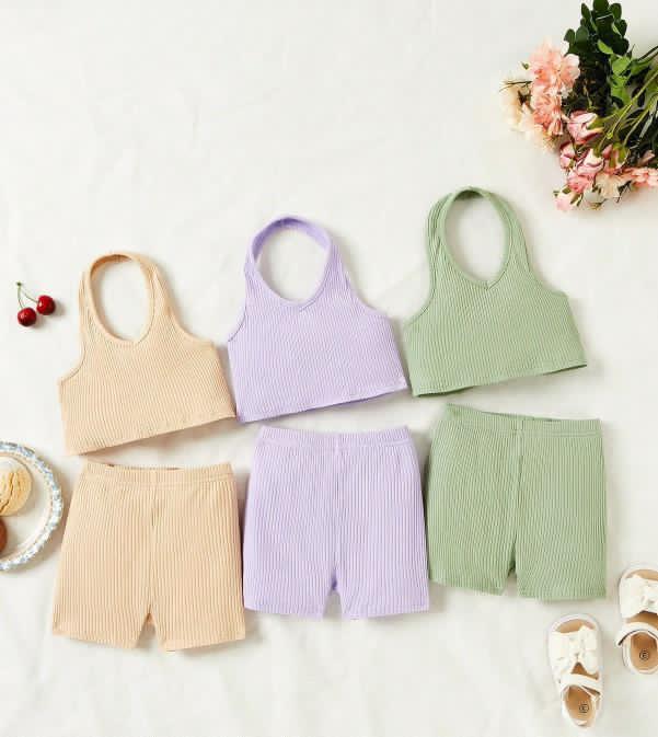 Baby Girls Halter Backless Top & Tight Shorts Set | 6M-3Y