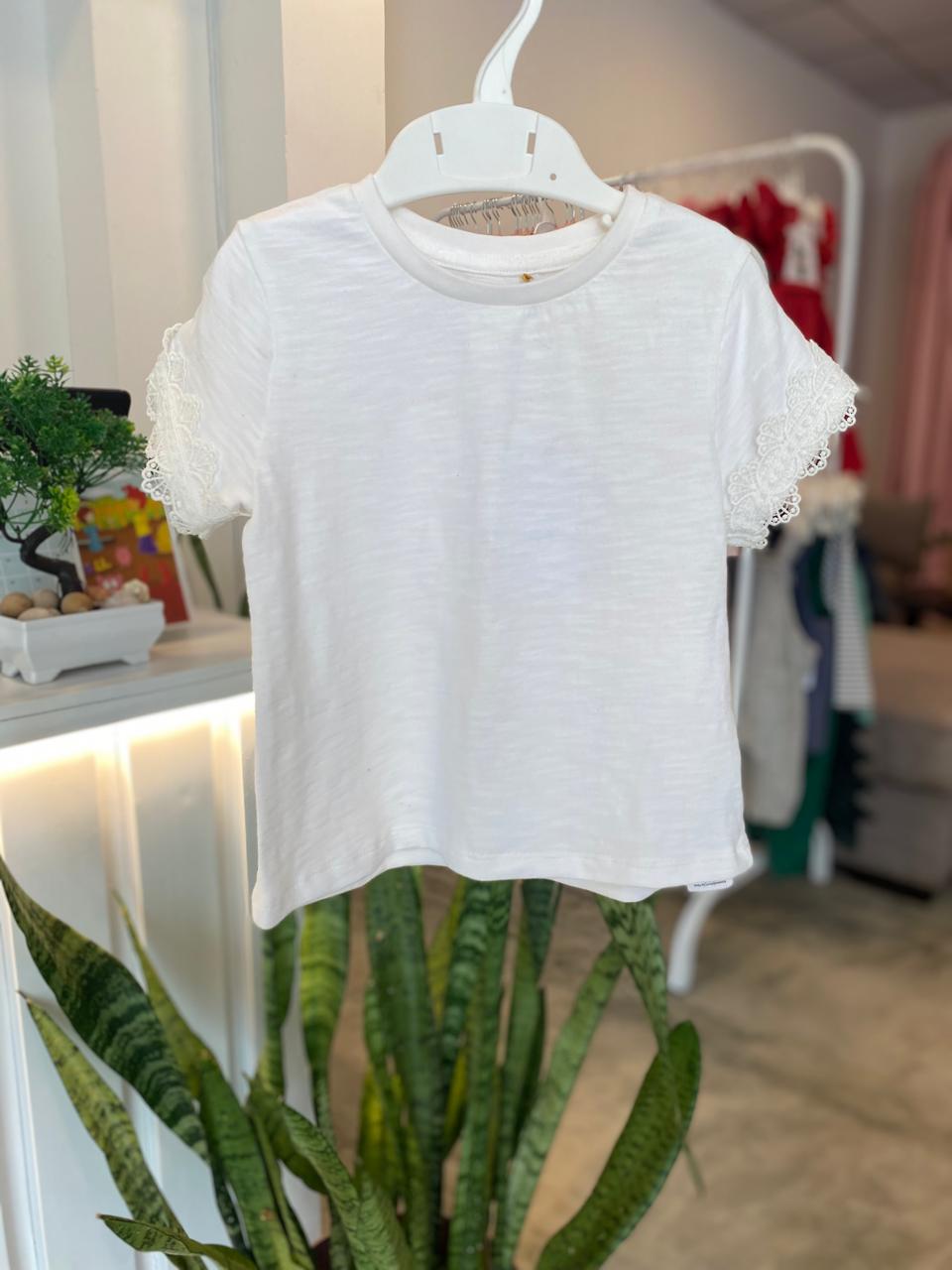 White Lace Sleeve T-Shirt