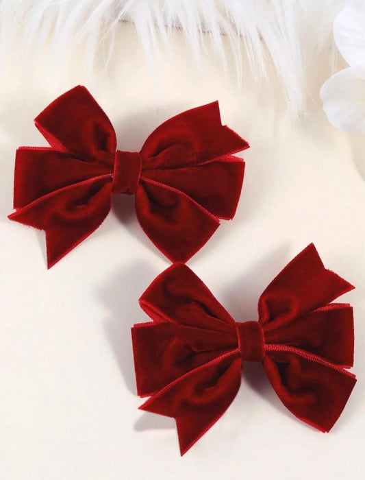 Burgundy Velvet Bow Hair Clips Set