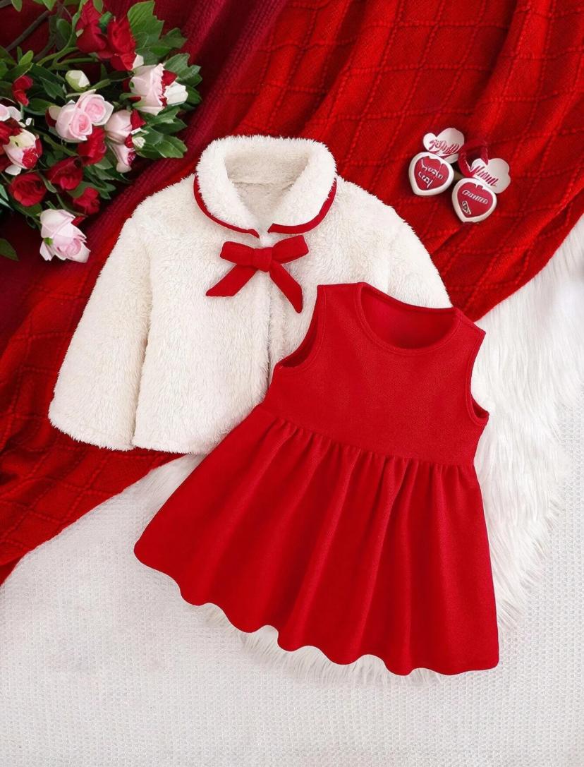 Winter Cotton Jacket & Red Dress Set