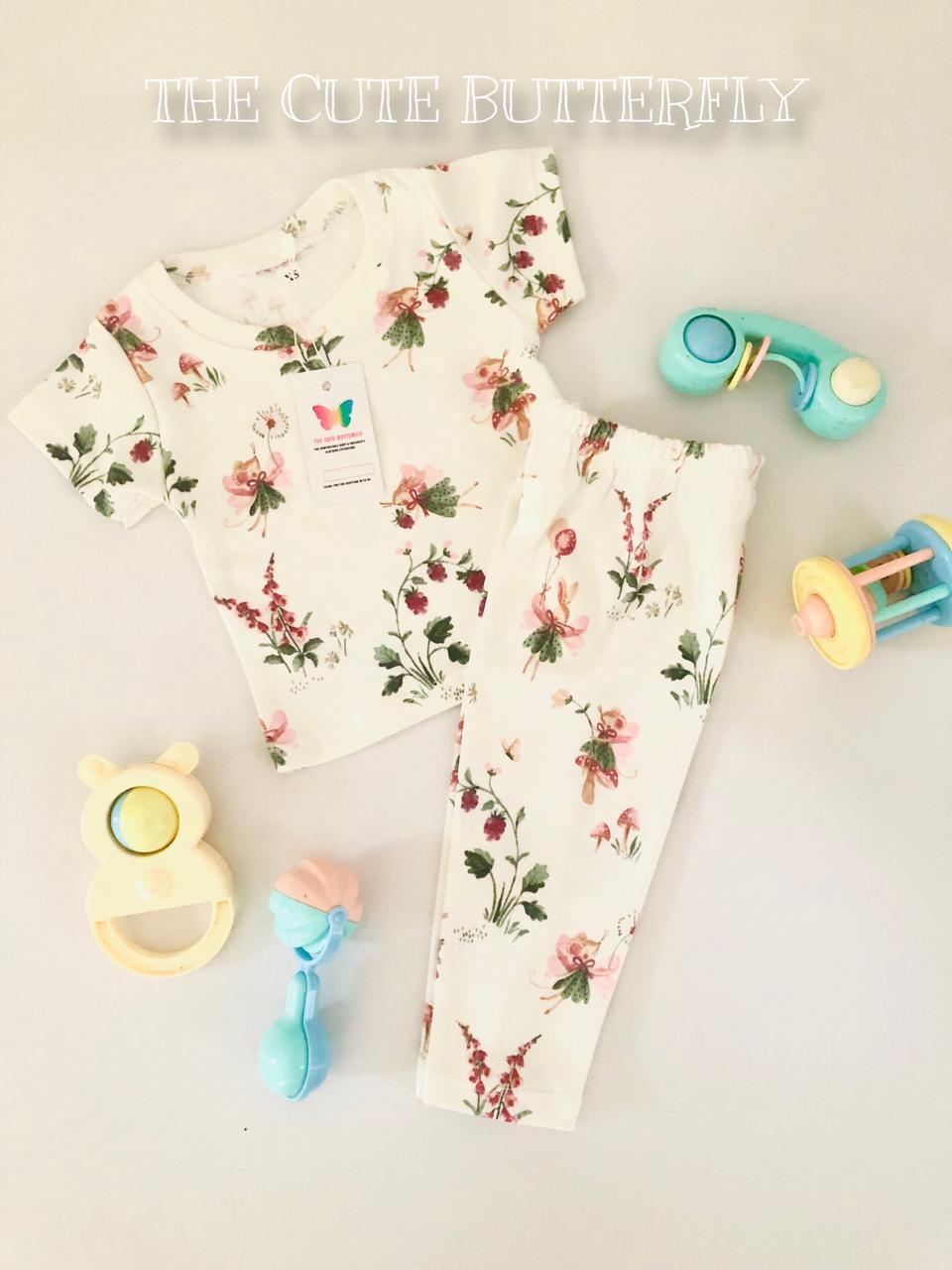 Fairy Printed White Color Short Sleeve PJ Set