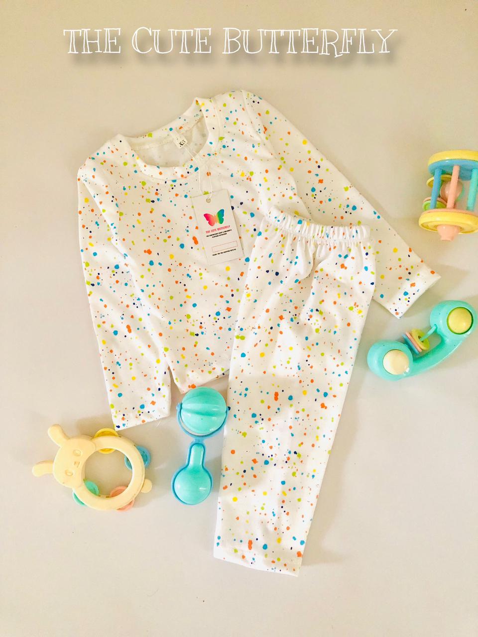 Multicolor Dots White Long Sleeve PJ