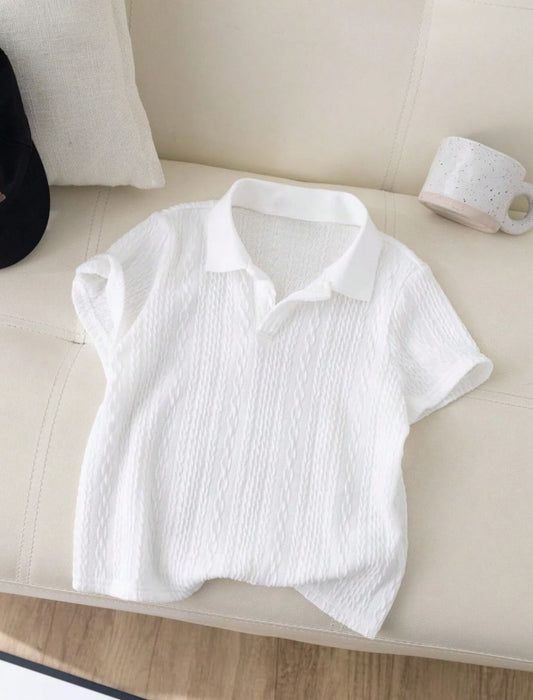 Young Boys Simple Wheat Braided Pattern Polo Shirt