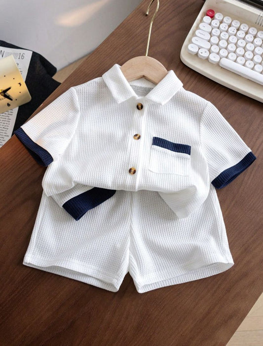 Young Boys Casual Light Weight Color Block Short Sleeve Cardigan & Shorts Set