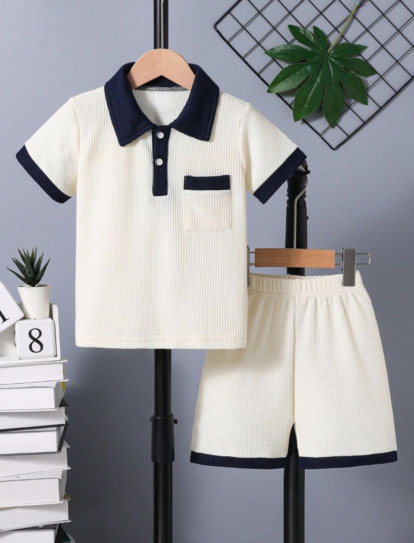 Young Boys Two Tone Shirt & Drawstring Waist Shorts Set