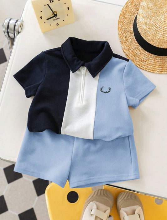 Baby Boys Casual Knitted Polo Shirt & Shorts Set