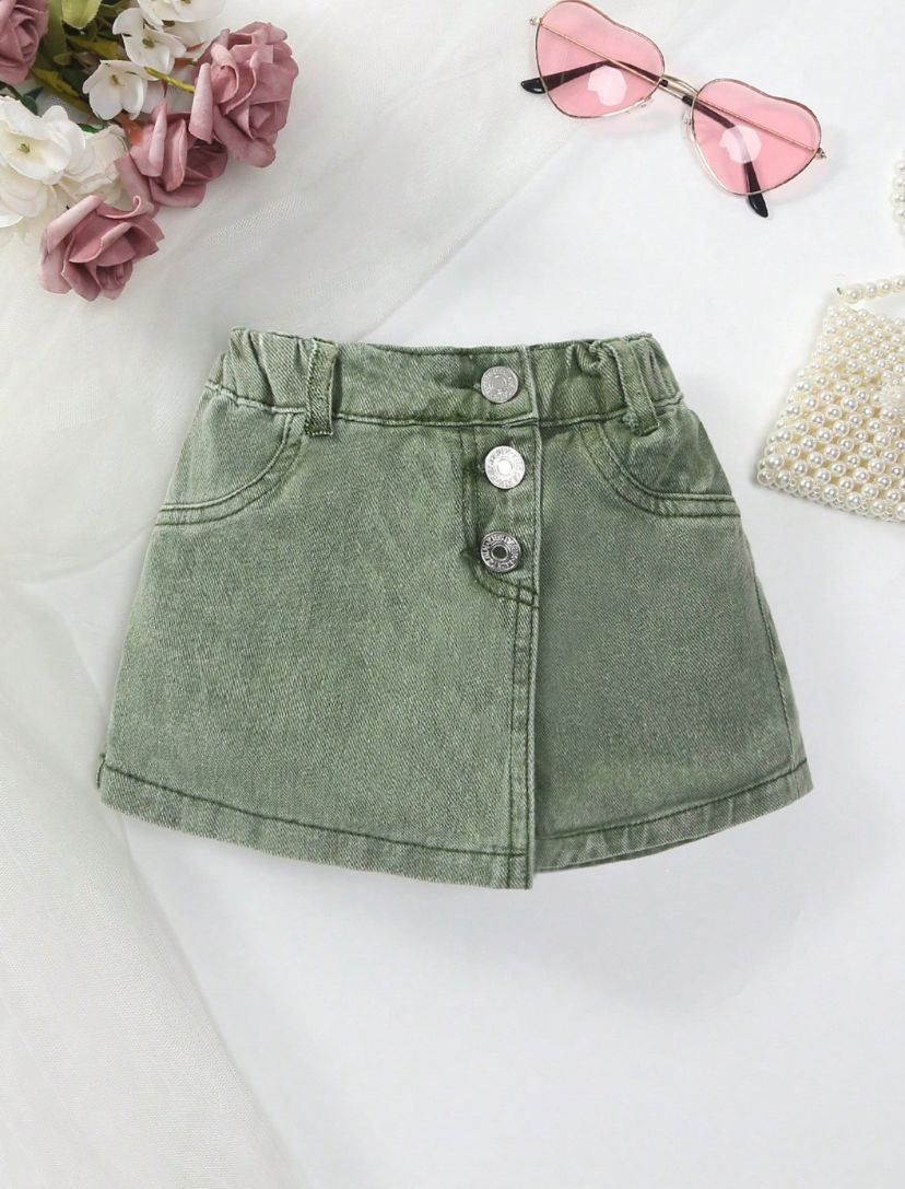 Baby Girls Energetic Dopamine Washed Elastic Waist Denim Skort