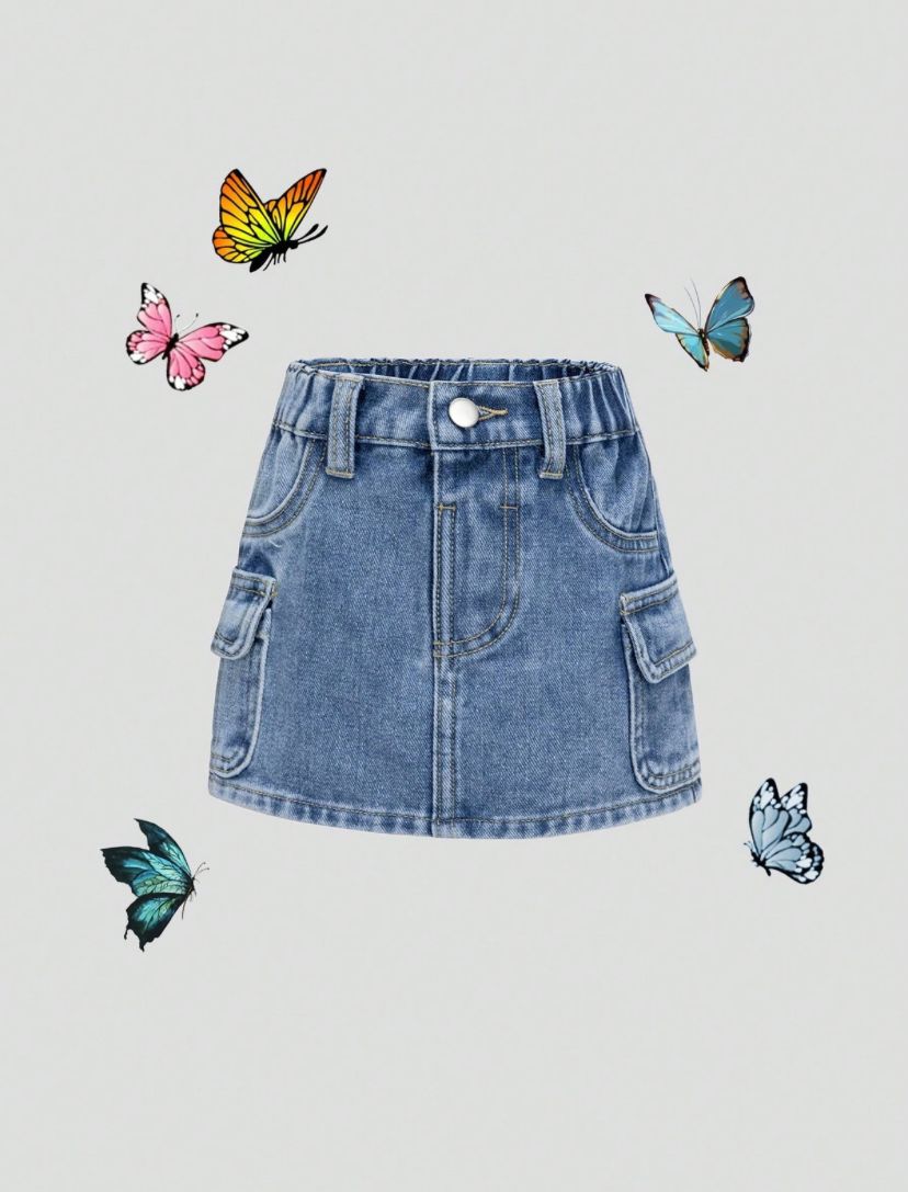 Baby Girls Medium Wash Denim Casual Skirt