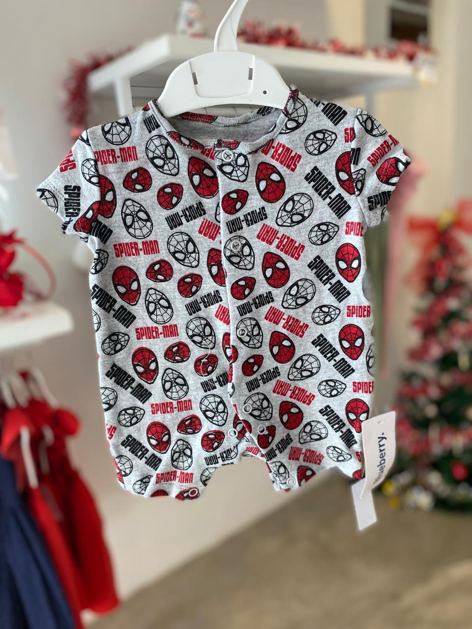 Red & Grey Spider Man Face Theme Romper