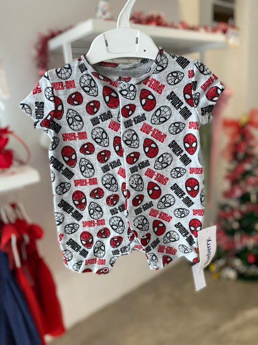 Red & Grey Spider Man Face Theme Romper