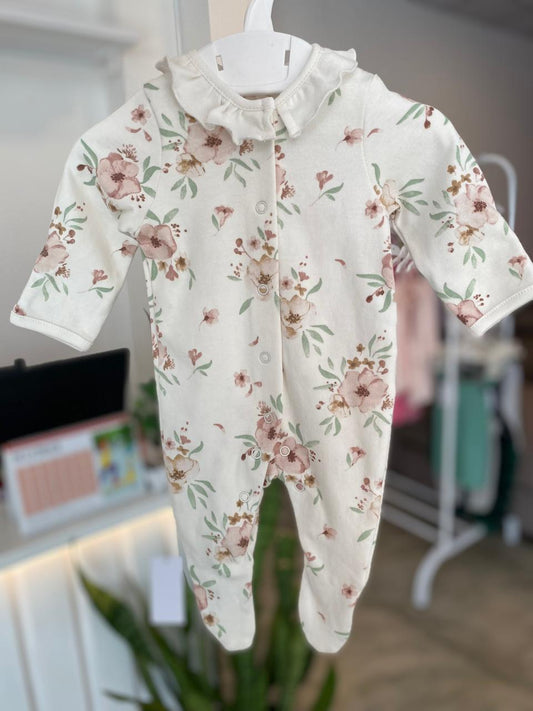 Brown & Light Pink Flower Theme Sleepsuit
