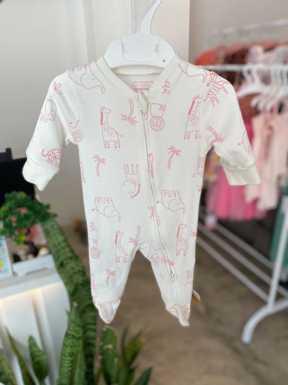 Pink Giraffe Art Theme Sleepsuit