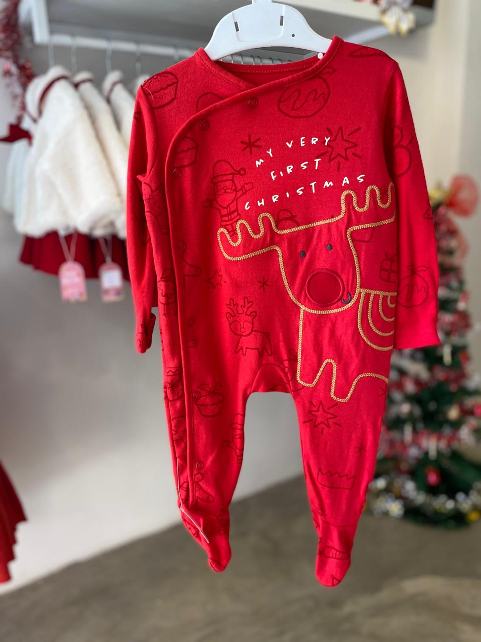 'My Very First Christmas' Red Theme Sleepsuit