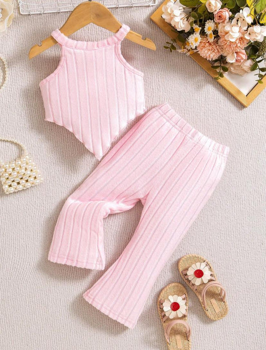 Baby Girls Casual Loose-Fitting Solid Color Knitwear & Flared Pants Set