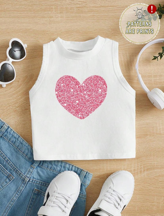 Young Girls Gold Foil Heart Print Design Sleeveless Top