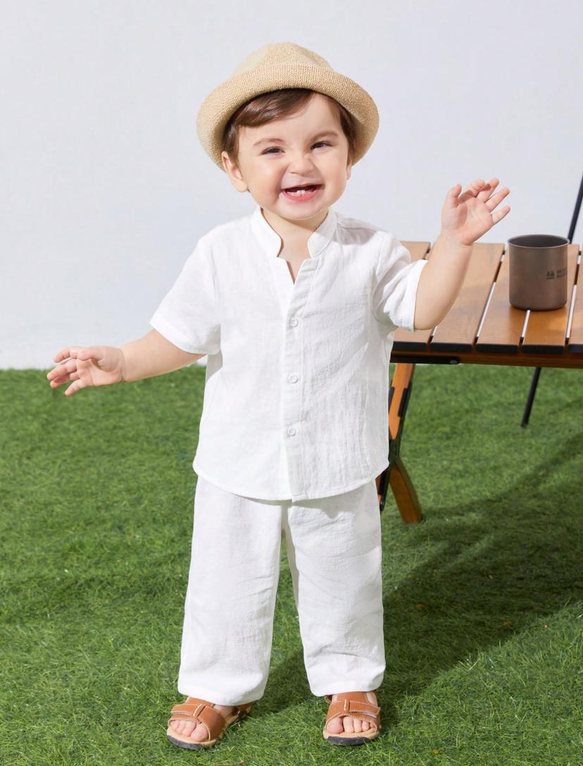 Baby Boys V-Neck Short-Sleeved Shirt & Comfortable Pants Set | 6M-3Y