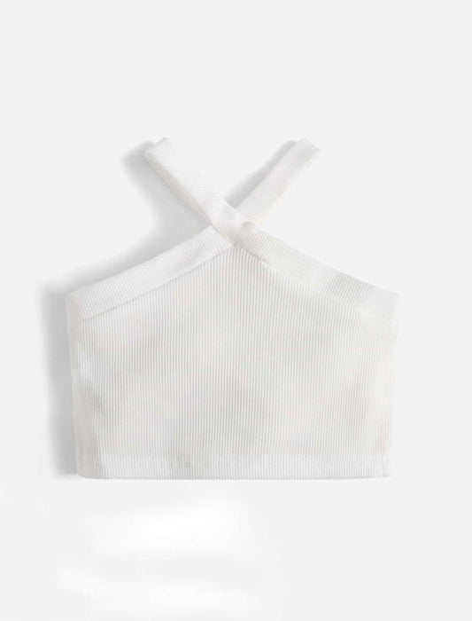 Baby Girls White Ribbed Knit Halter Top