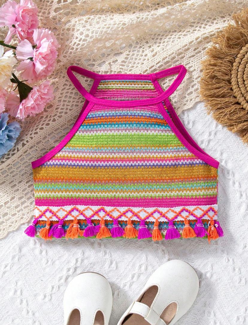 Young Girls Rainbow Colored Braided Strap Tank Top