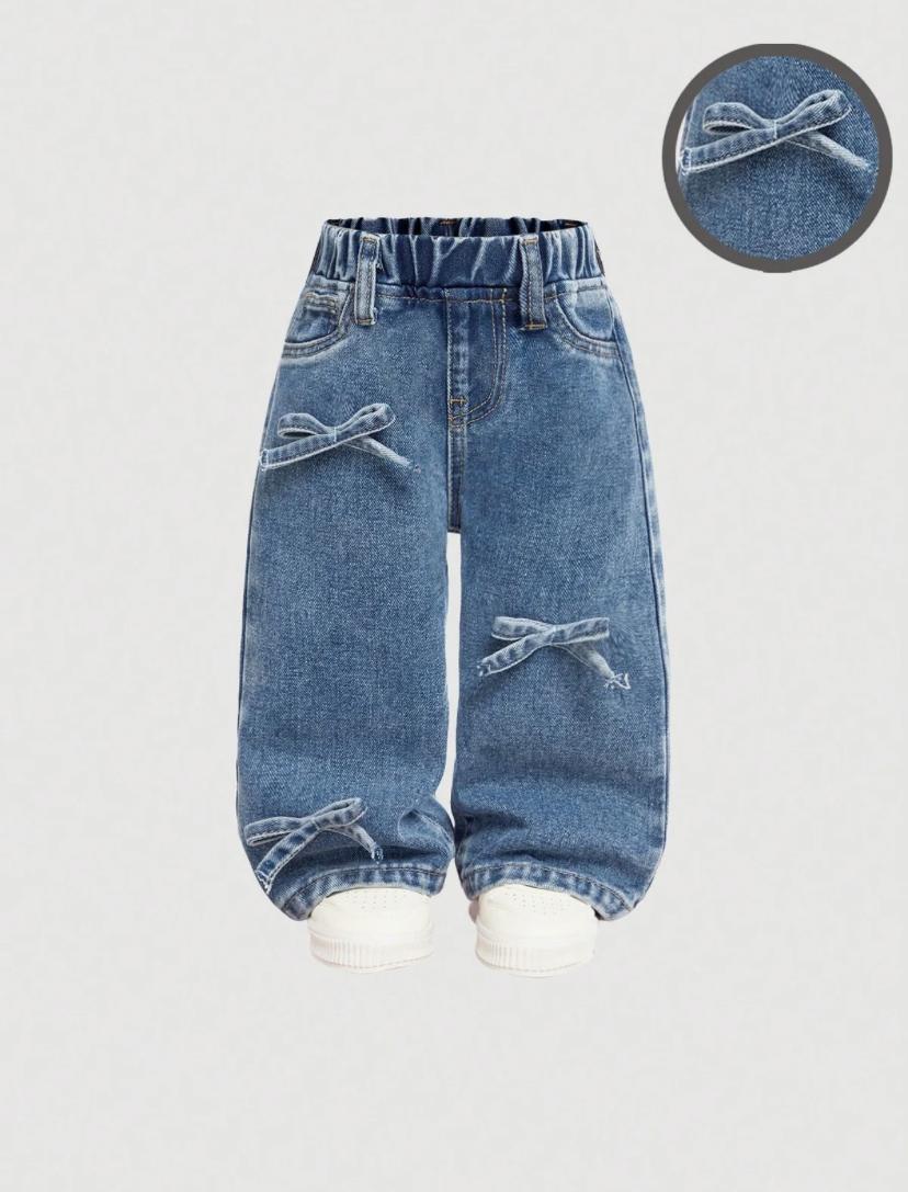 Baby Girls Bow Blue Denim Loose Straight Pants