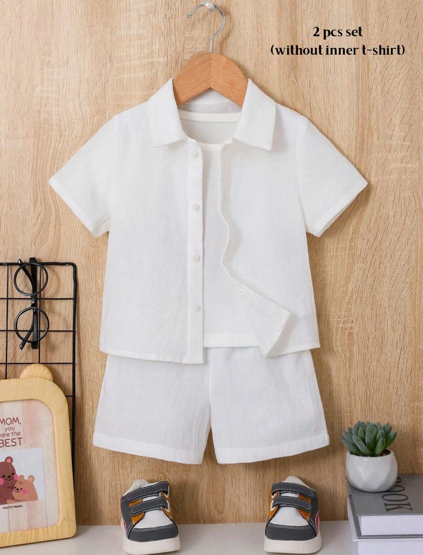 Baby Boys Solid Button Front Shirt & Shorts Set