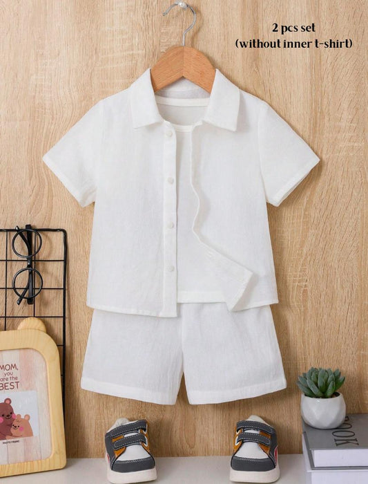 Baby Boys Solid Button Front Shirt & Shorts Set