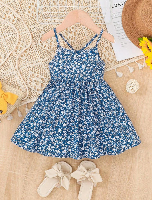 Baby Girls Ditsy Floral Print Blue Cami Dress