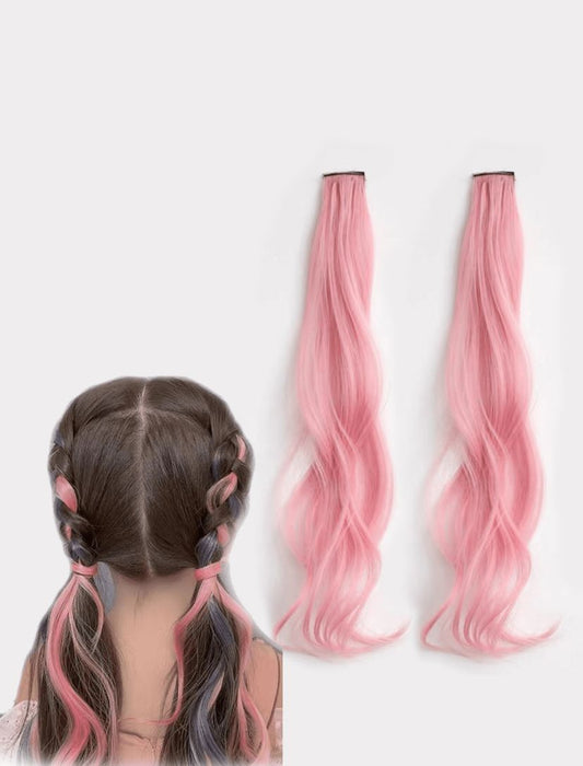 Fashionable Girls Hair Extensions/Clip-On Bangs - Cherry Blossom Pink (2 Pieces)