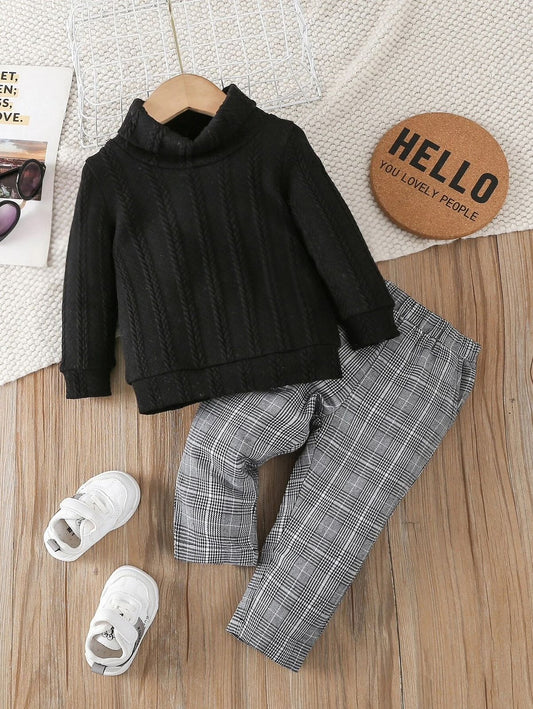 Baby Boys Turtleneck Sweatshirt & Plaid Pants Set