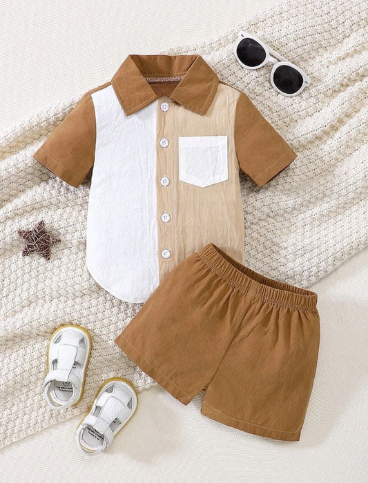 Baby Boys Elegant Gentleman Style Collared Shirt & Shorts Set