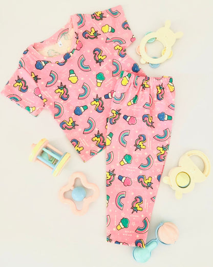 Unicorn Printed Pink Short Sleeve PJ