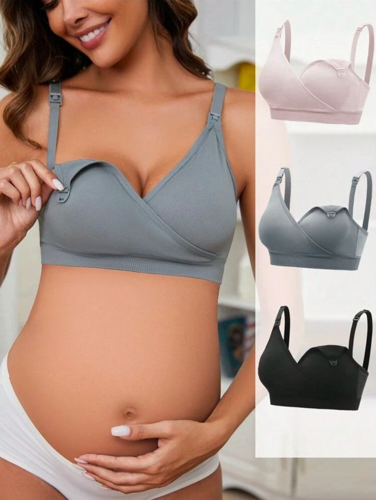 Solid Color Overlapping Maternity Nursing Bra