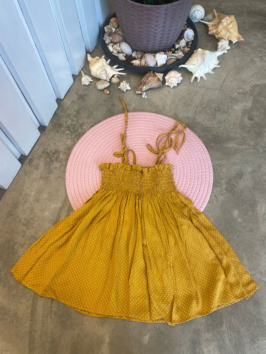 White Polka Dots Dark Yellow Dress