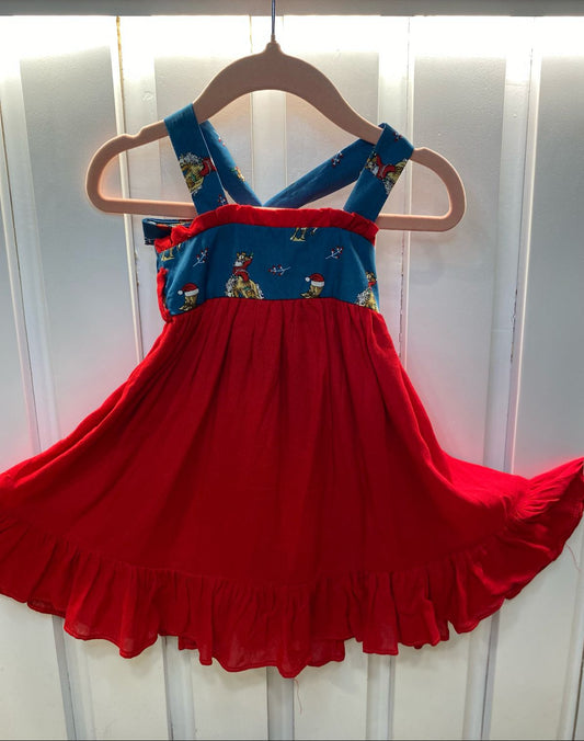 Green & Red Santa Face Theme Frock