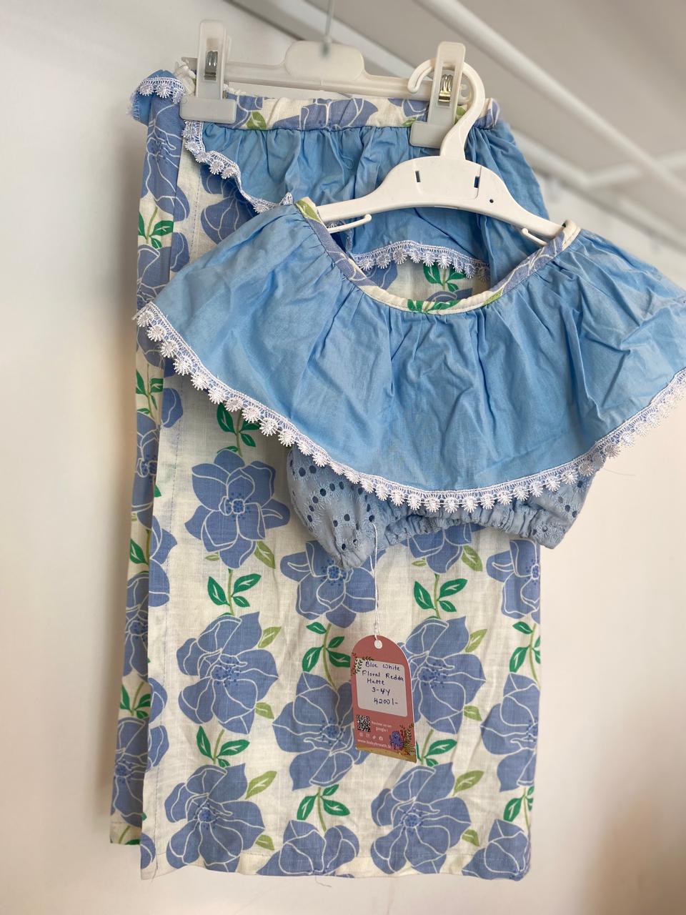 Blue White Floral Redda Hatte | 3-4Y