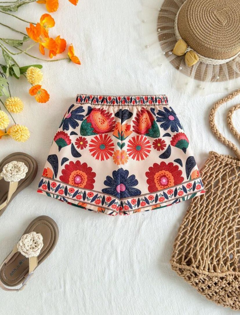 Young Girls VACAY Floral Print Wide Leg Shorts